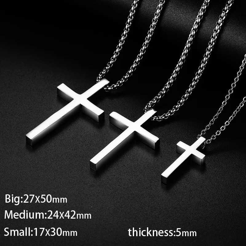 Strängar Nytt rostfritt stål Cross Pendant Halsband lämpligt för män Kvinnor Minimalistiska smycken Mens och kvinnors halsband Silver 240424