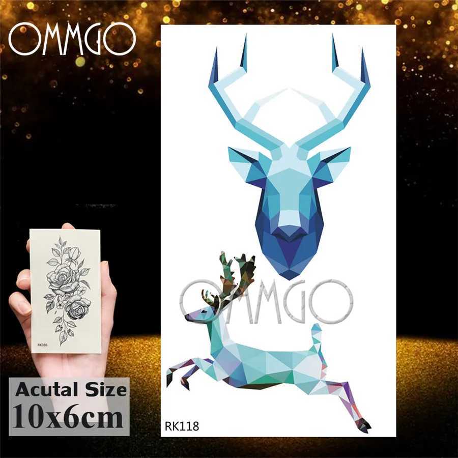 Trasferimento tatuaggio Ommgo Cherry Blossoms rosa geometrica TEMPORARI TATTOO Sticker Foresta Totem Tribal Deer Fore Deer Tattoos Bambini Tatoo Body Arm 240427