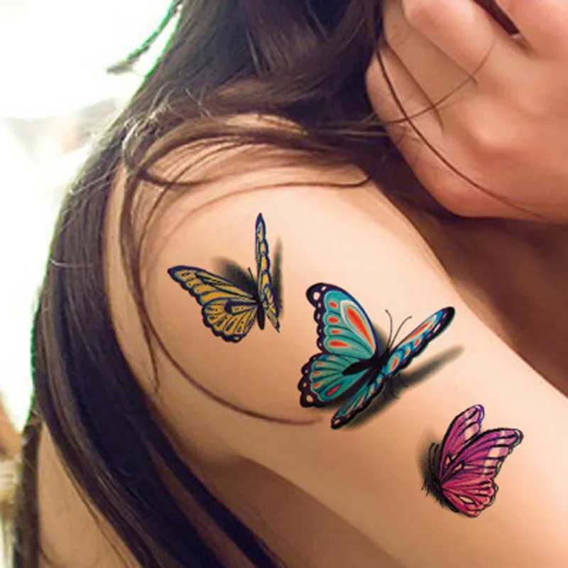 Transfert de tatouage 3D Butterfly Tatouage Autocollant pour femmes Temporaire du corps Tatouage Autocollant Rose Fleur Feuat Tatouage Lady Afficulture FaToo Tatoo 240426