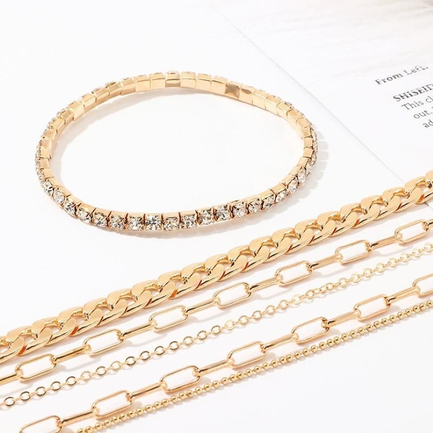 Anklets Fasion Punk Ankle Bracelets Gold Color For Women Rhinestone Summer Beach On The Leg Accessories Cheville Foot Jewellery297L