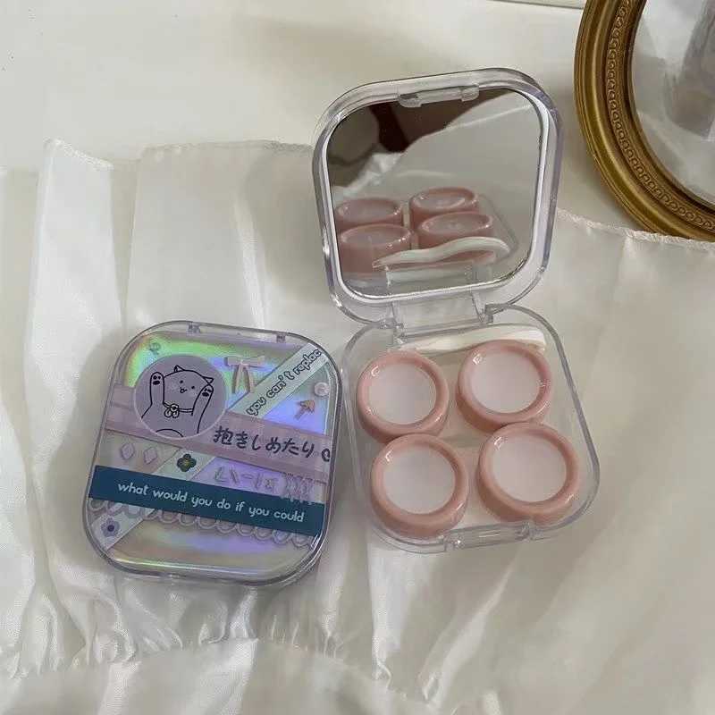 Contact Lens Accessories Lovely Pocket Mini Contact Lens Case Cartoon Rabbit Box Travel Portable Lens Box Square Box Lens Box Container Clip Rod Lens Box d240426