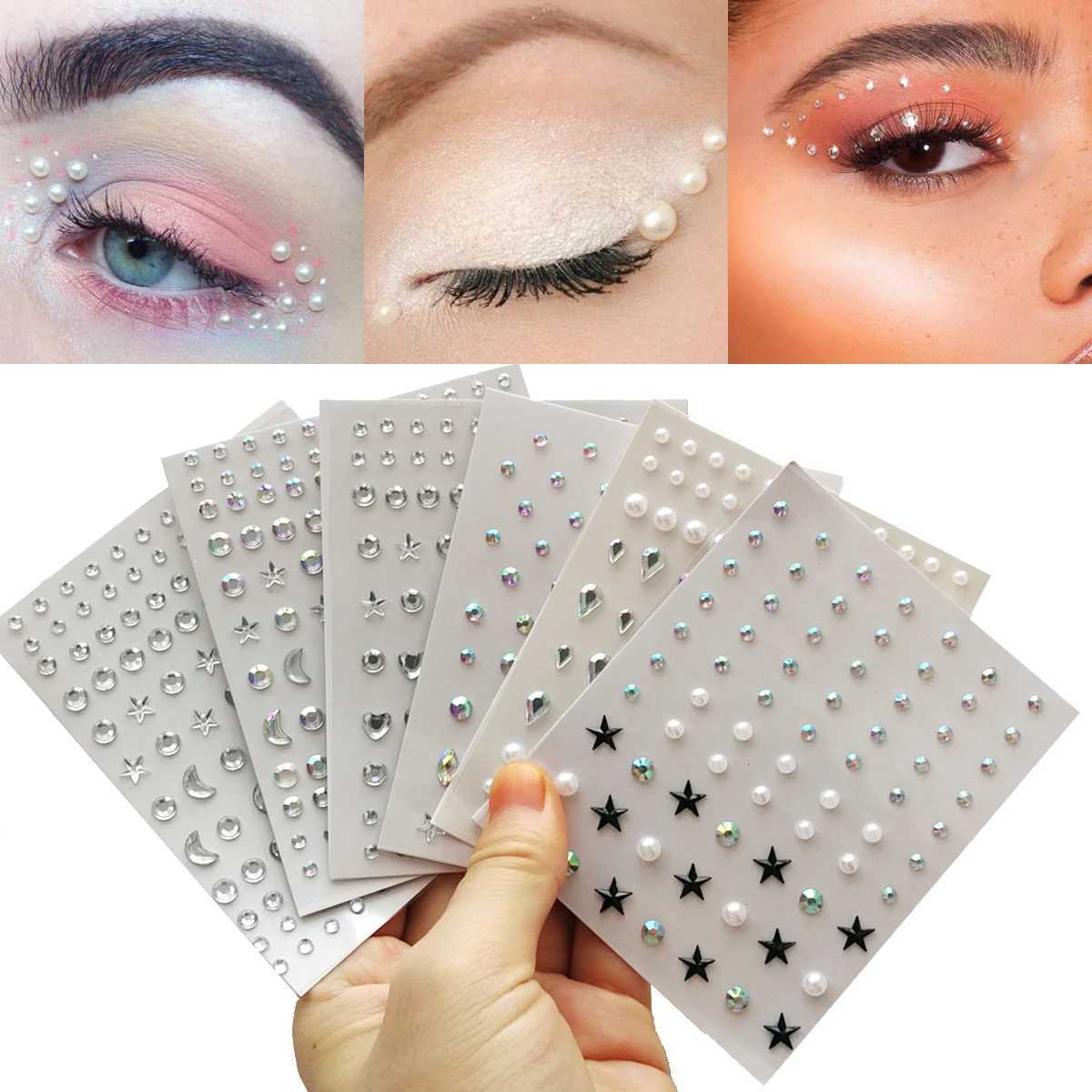 Tattoo Transfer Glitter Face Rhinestone Sticker Självhäftande Body Eye Shadow Diamonds Bling Party Festival Decoration Jewels Stickers 240426