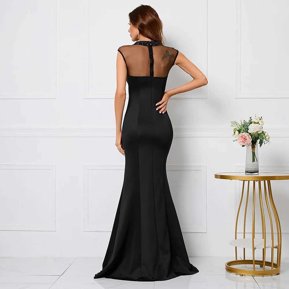 Runway Dresses Yidingzs Black Soft Satin Appliques Beading Long Evening Dress Elegant Party Maxi Dress Long Bridesmaid Dress Y240426