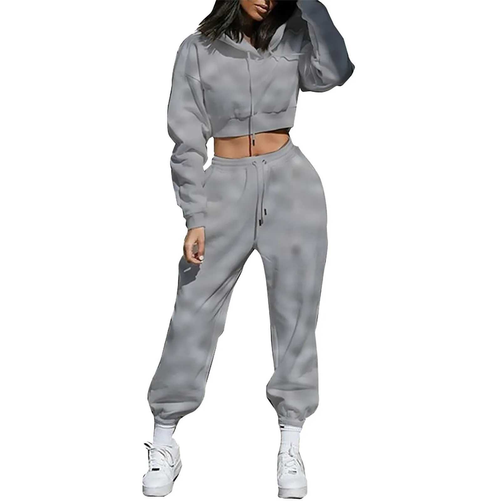 Women's Tracksuits Sports shirt set womens long sleeved hooded zippered sports shirt two-piece set workshop set womens sports jacket set 240424