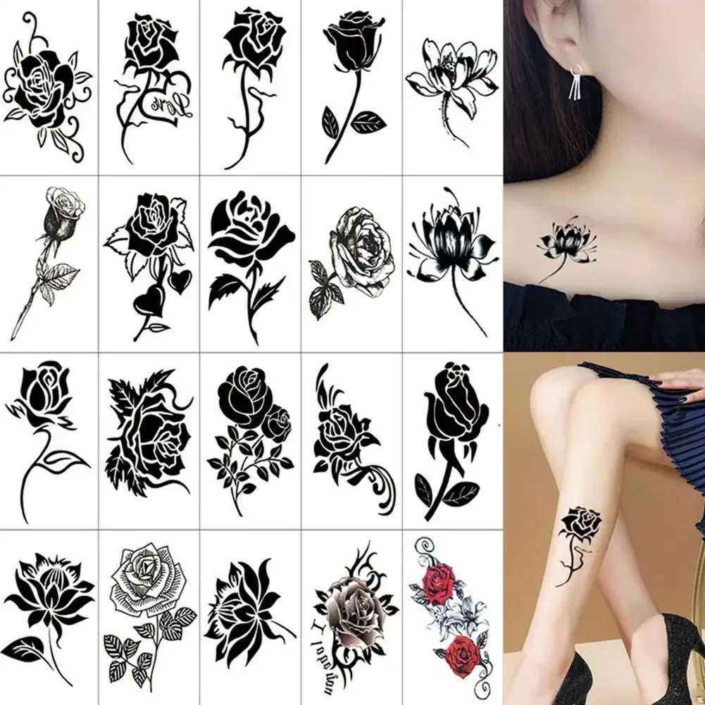 Tatuaje Transferencia de plumas Butterfly Tattoos Tattoos para mujer Protección del cuerpo Tattoo 3d Rose Flower Anime Pegatinas falsas impermeables 240427