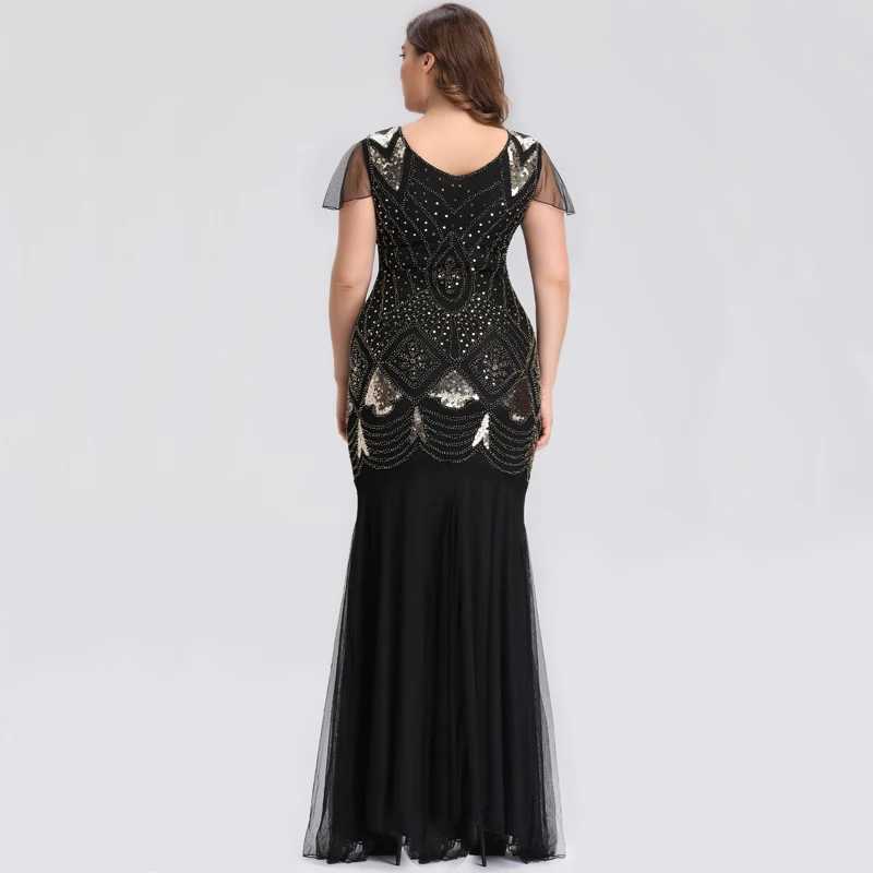 Runway Dresses Plus Size Evening Dress Black Golden Sequins Beaded Formal Long Evening Party Dress Long Prom Dress GA81 Y240426