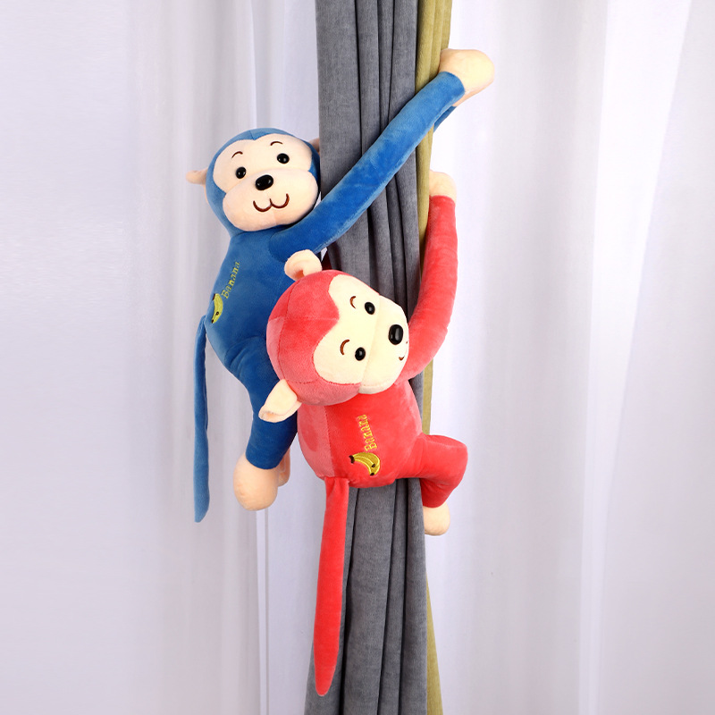 Little Monkey Doll Cute Long Arm Plush Toy Doll Bundled with Curtains, Children's Electric Car, Anti Collision Head Doll