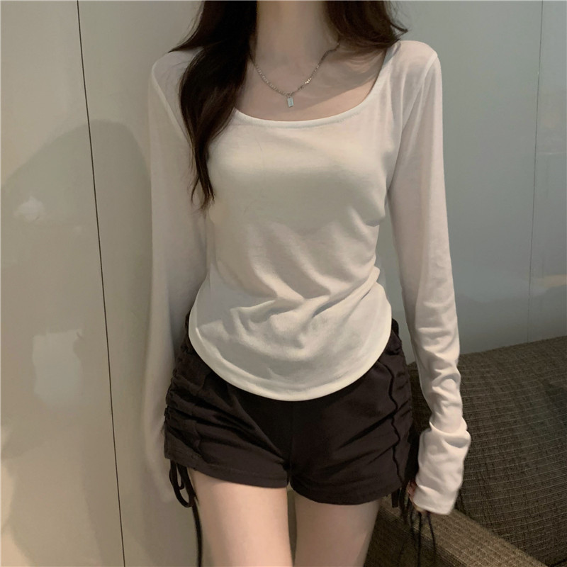 Long sleeved T-shirt women's spring autumn winter new fashion ins irregular slim students casual short-style top girls undershirt