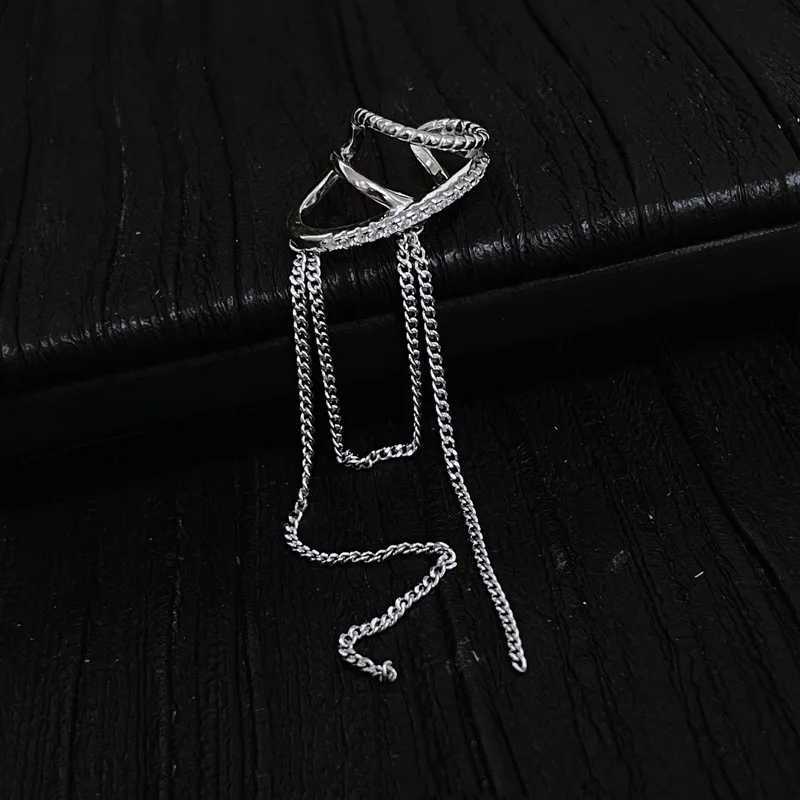 Charm Silver Color Crystal Tassel Non-Piercing Ear Cuff Clip on Earrings For Women Shiny Zircon Long Chain Fake Cartilage Jewelry