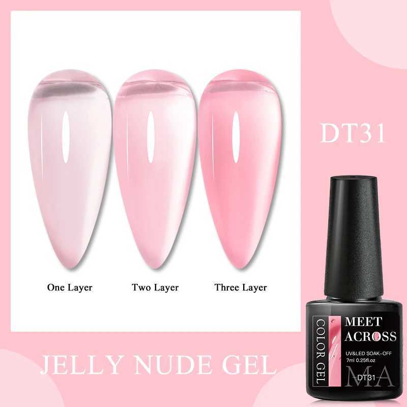 Nail Polish MEET ACROSS 7ml Nude Jelly Gel Nail Polish Transparent Varnishes Semi Permanent Soak Off UV Gel Nail Art For Manicure Y240425