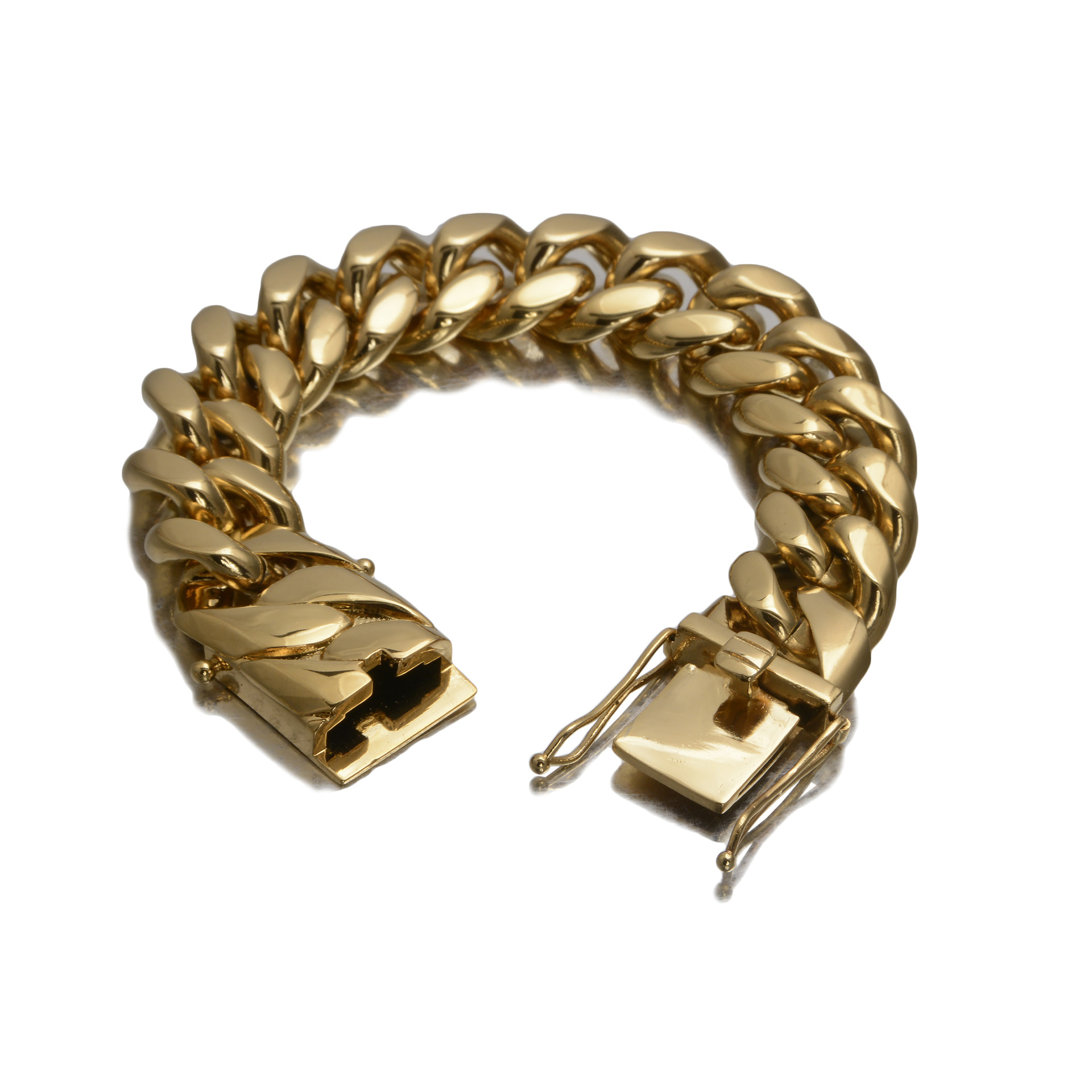 22 mm Hip Hop Solid en acier inoxydable Collier de chaîne cubaine Bracelet 18k plaqué or