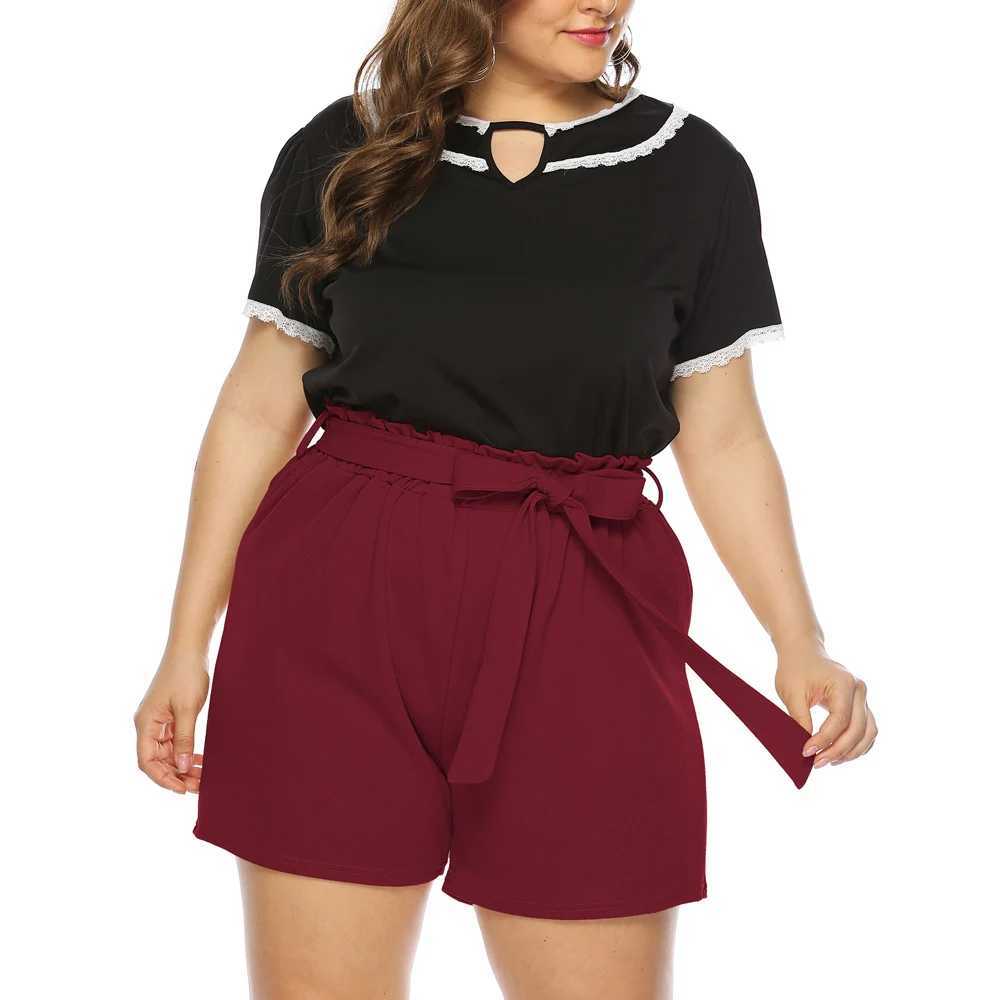 Shorts femminile 2022 Nuovi donne plus size da uomo a maniche corta High Waist grande abito da donna arruffato donne abiti rossi nera solido.