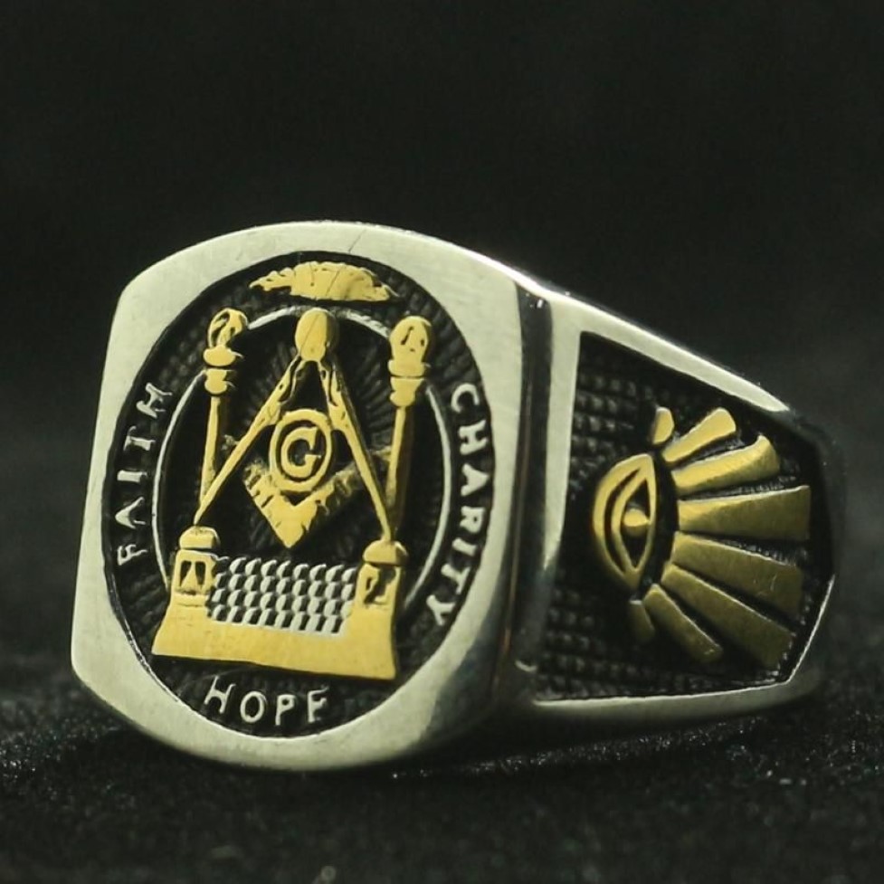 Stainless Steel Cool Hope masons Ring Est Cluster Rings253I