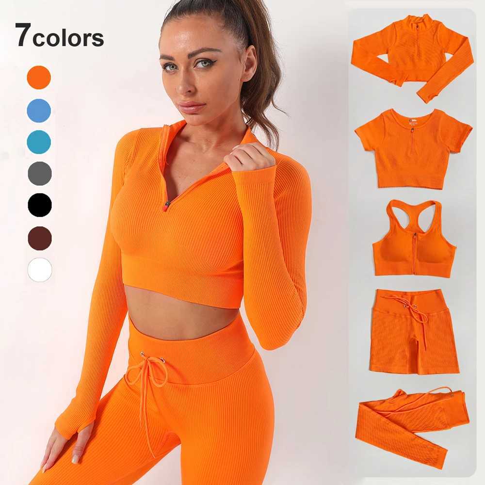 Women's Tracksuits 2/3/seamless yoga set for womens sportswear gym clothing drawstring high waisted tight zippered long sleeved sportswear 240424