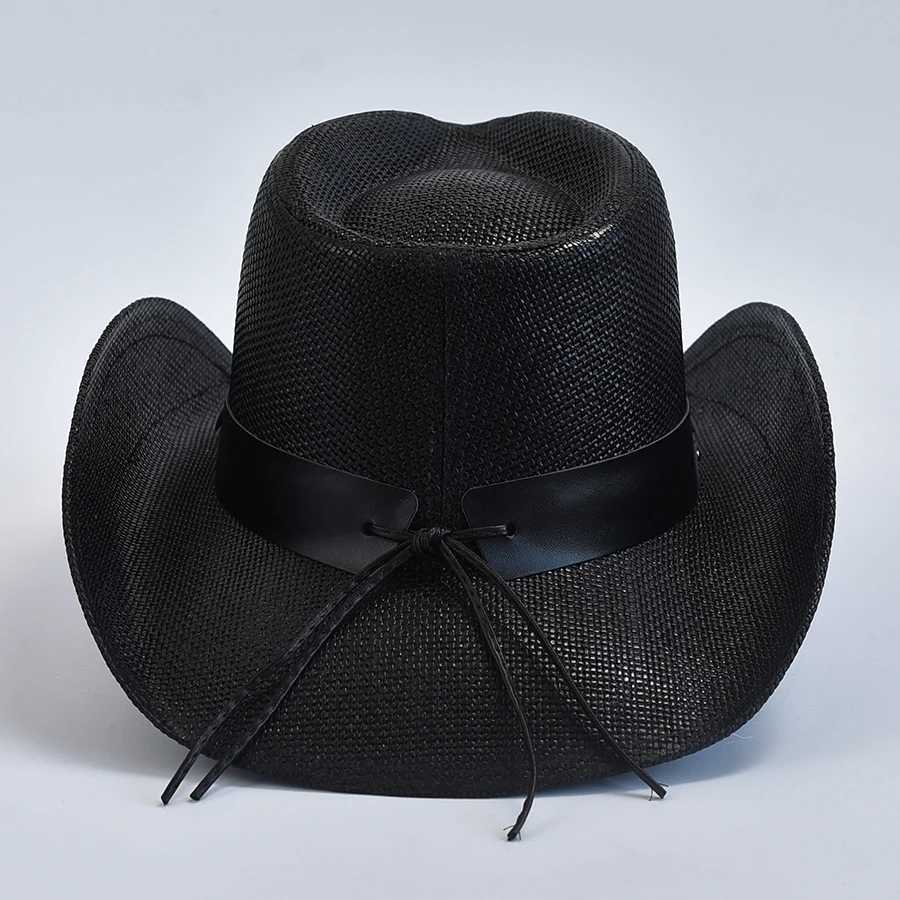 Breda randen hattar hink hattar sommar förtjockat papper halm western cowboy hatt för män panama jazz hattar utomhus rese strand sol hatt sombrero hombre y240425