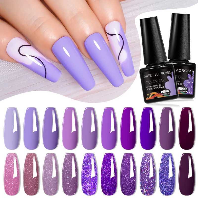Nail Polish MEET ACROSS 7.3ml Purple Series Gel Nail Polish Vernis Semi Permanent Soak Off LED UV Gel Nail Varnishes Nail Art Gel Manicure Y240425
