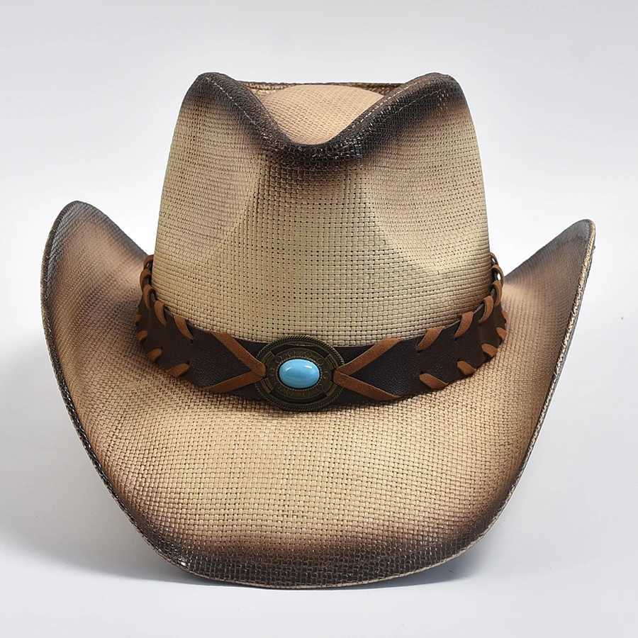 Chapéus de aba larga chapéus de caçamba de cowboy chapéu de palha para homens e mulheres com borda enrolada sun shield shield chapéu de férias de férias de verão y240425
