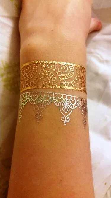 Tattoo Transfer Waterproof Temporary tattoo Sticker gold sliver metallic henna hair tatto flash tatoo fake tattoos for women 240426