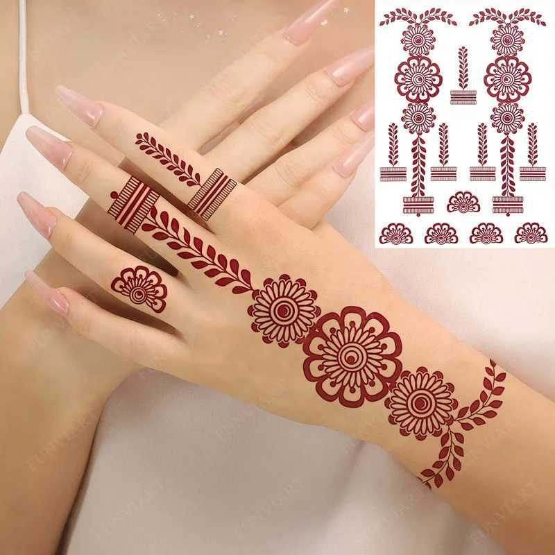 Tatueringsöverföring ny design henna tatuering klistermärken för handfot blomma tillfälliga tatueringar för bröllopsfest falsk tatuering för kvinnors kroppskonst 240426