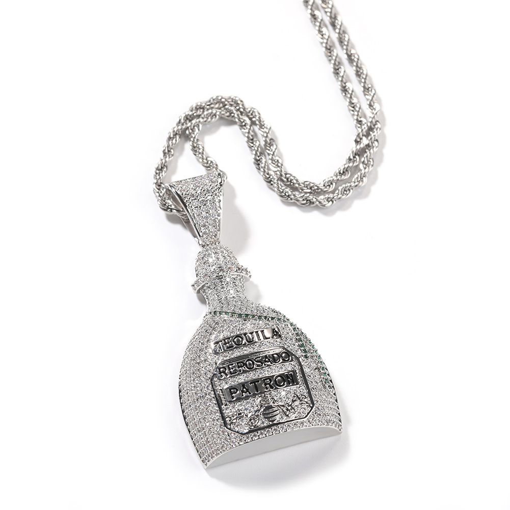 Collana a ciondolo in bottiglia hip hop topling 5a zircone bar pua rap gioielli regalo