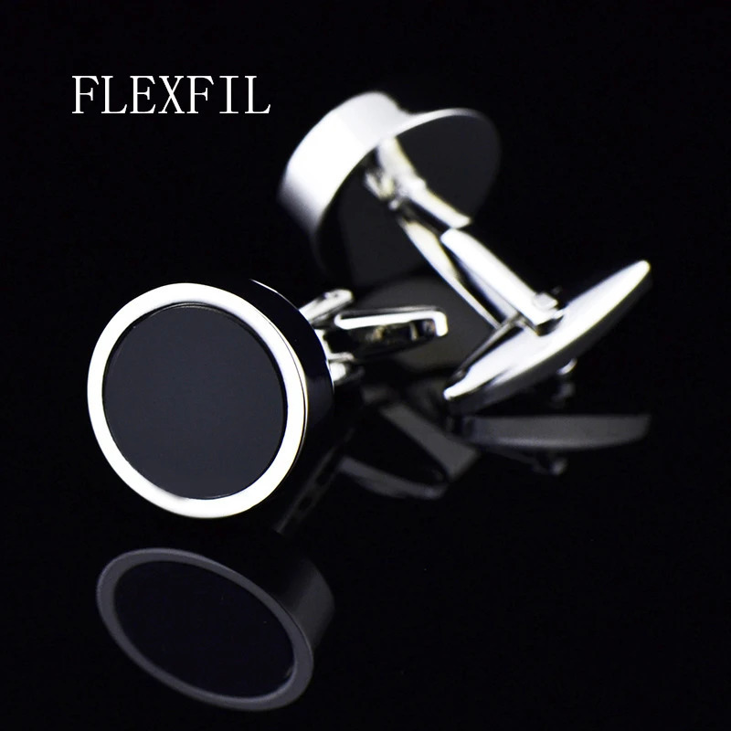 FLEXFIL jewelry fashion shirt cufflinks for mens gift Brand cuff links buttons Black High Quality gemelos 240412