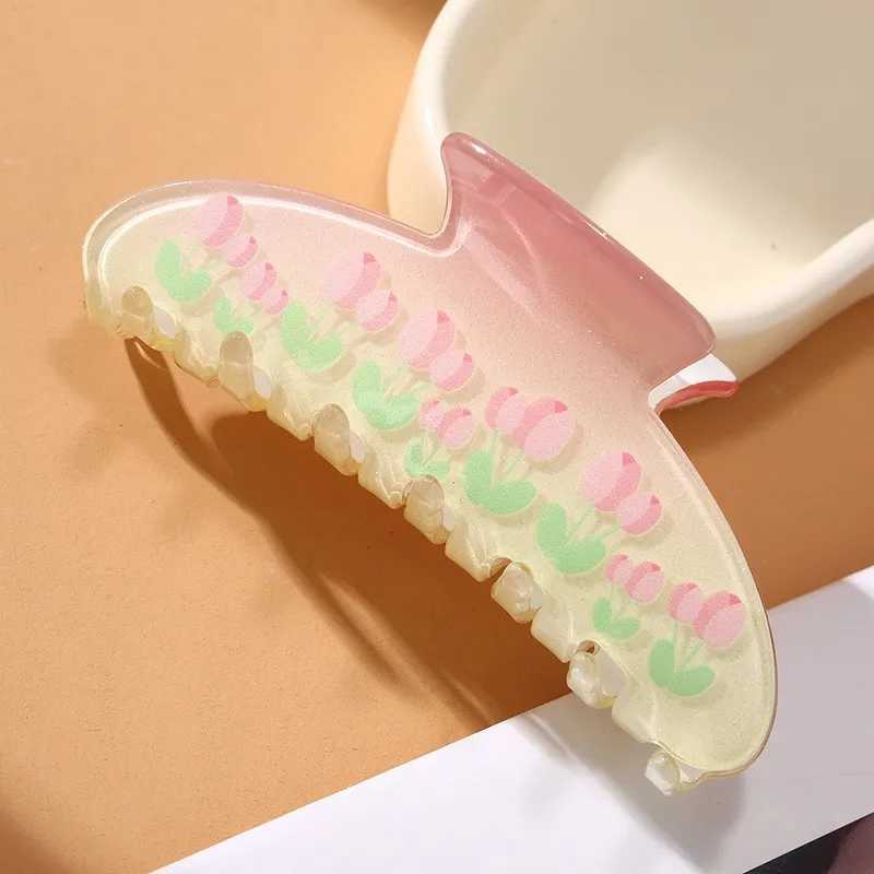 Crampes yhj Fresh Tulip Hair Claw Graw Color Color Hair Claw Clip Shark Catch Hair Accessoires pour femmes Girls Y240425