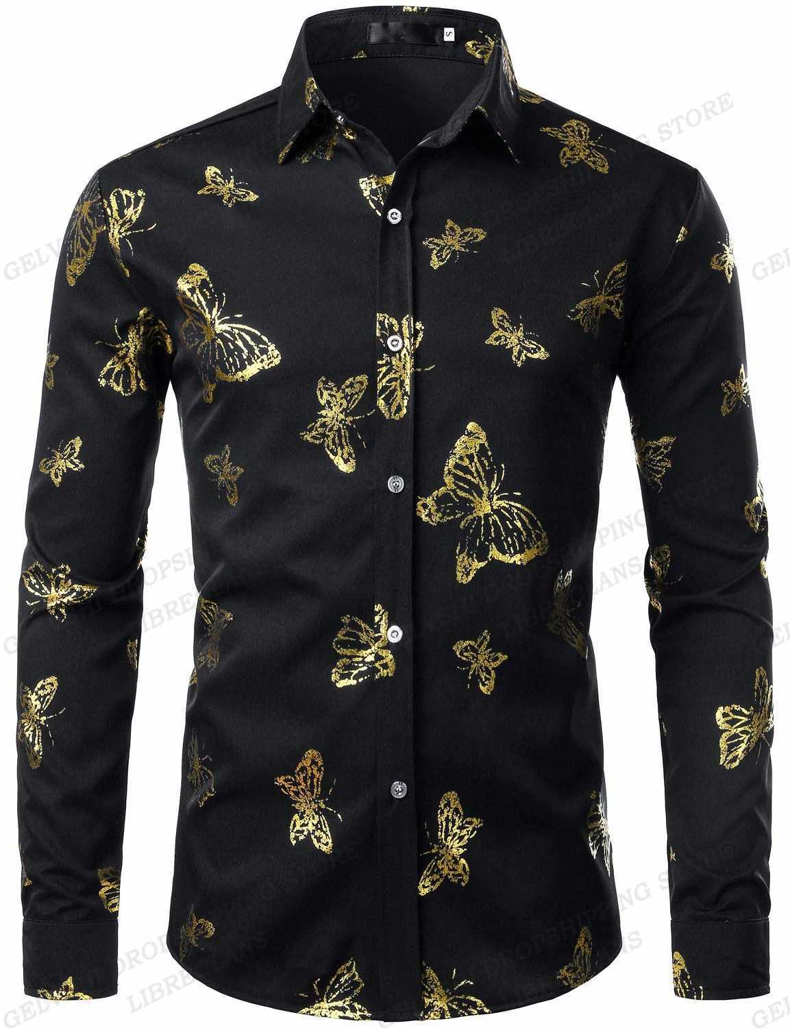 Casual shirts voor heren met lange mouwen Hawaiiaanse shirts gouden bloemen shirts mannen mode shirt casual strand blouse bussiness camisa heren kleding knop omhoog 240424