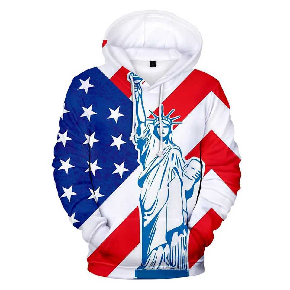Herrtröjor tröjor USA National Flag 3d tryckta hoodies män kvinnor mode tröja överdimensionerad hoodie hiphop pullover staty of liberty hoody coat t240425