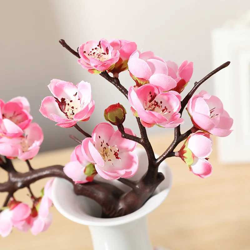 Dried Flowers Cherry Red Plum Blossom Silk Artificial Flowers Plastic Branch for Wedding Home decor interior Decoration Foam Berry Fake Flower