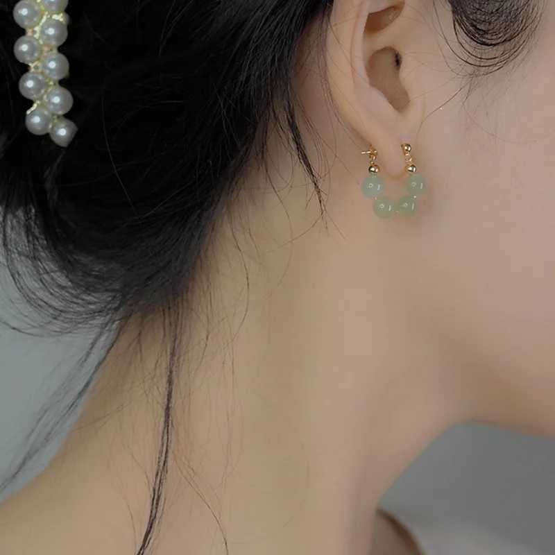 Presente de tendência de estilo coreano coreano cor de ouro verde de pedra verde Ear Grosp Brincho