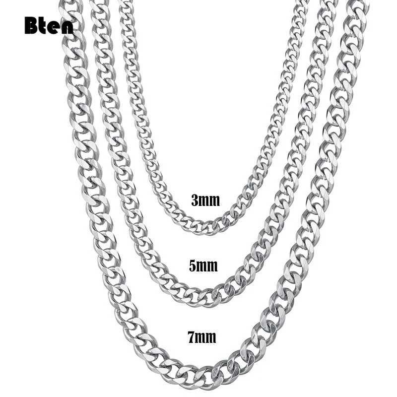 Brins Bten Burb Collier Cuban pour hommes Chaîne en or en acier inoxydable en argent noir en or adapté aux bijoux à la mode masculine 3/5/7/9/11 mm 240424