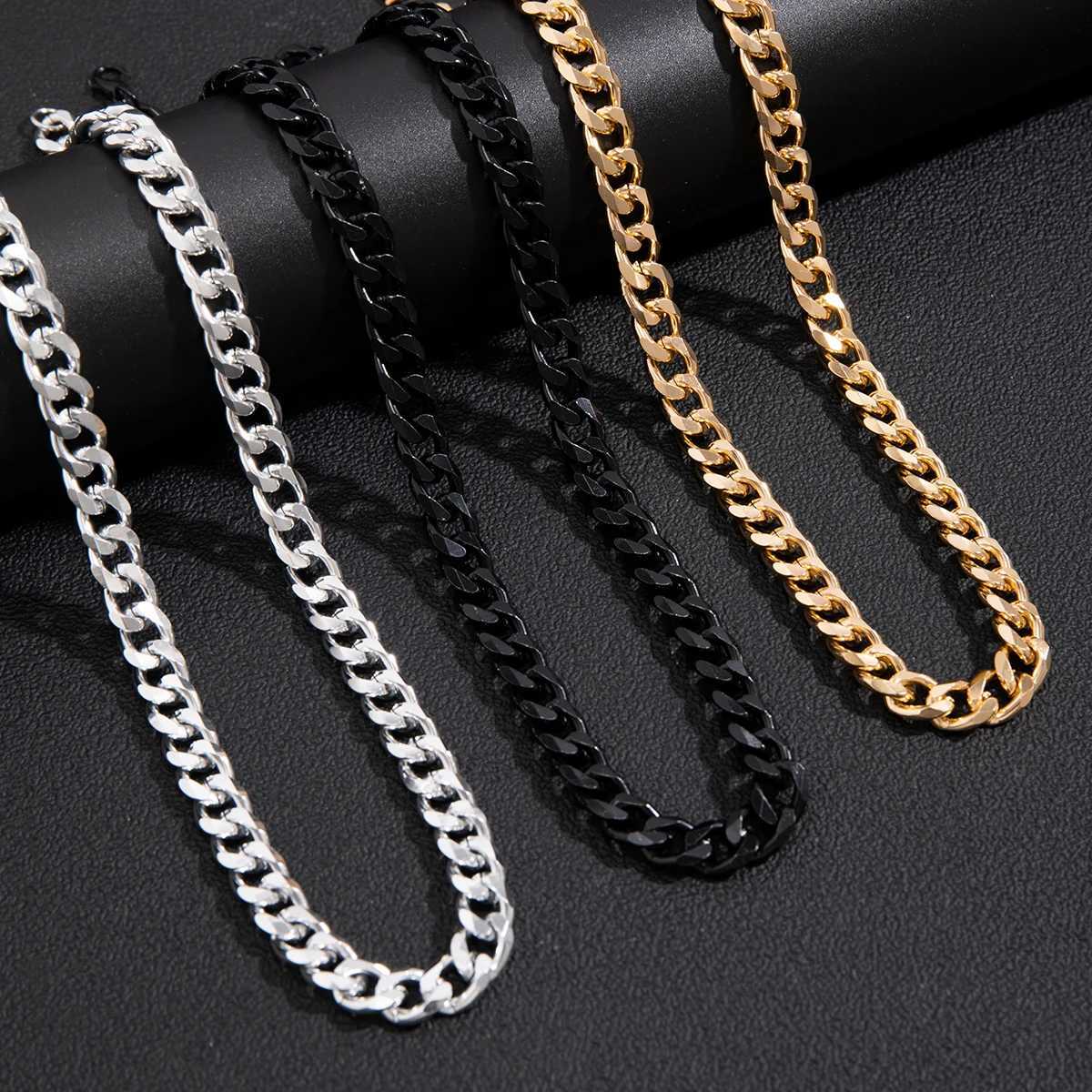 STRANDS KUNJOE MENS Simple Cubaanse ketting ketting goud/black metal aluminium ketting ketting sieraden feestjongens diy cadeau 240424