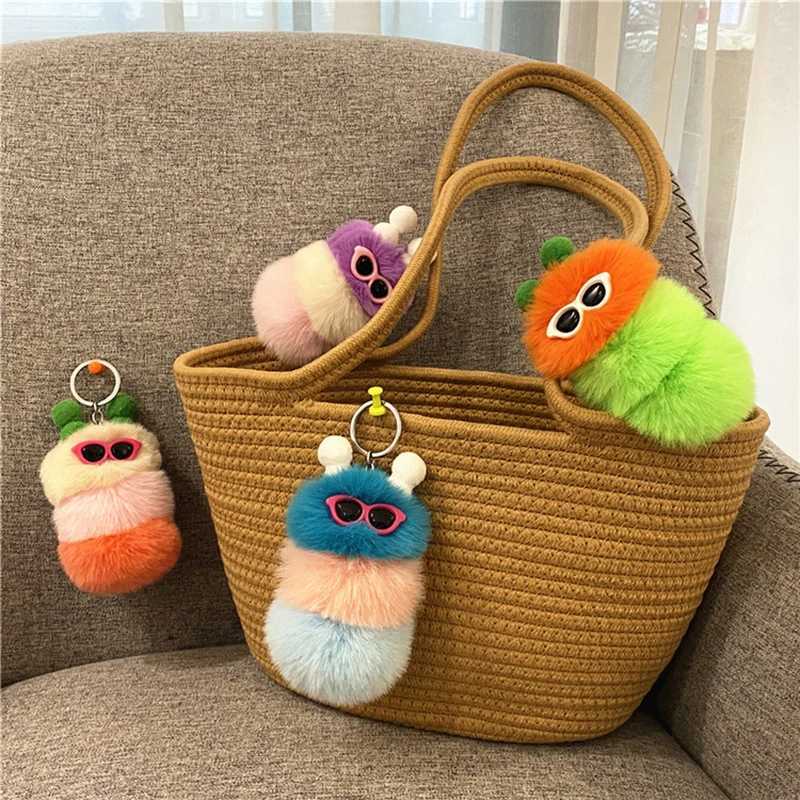 Keychains Lanyards Cartoon Plush Keychain For Women Girl Funny Pompom Stuffed Animal Doll Key Chains Backpack Car Pendant Accessories Jewelry Gifts