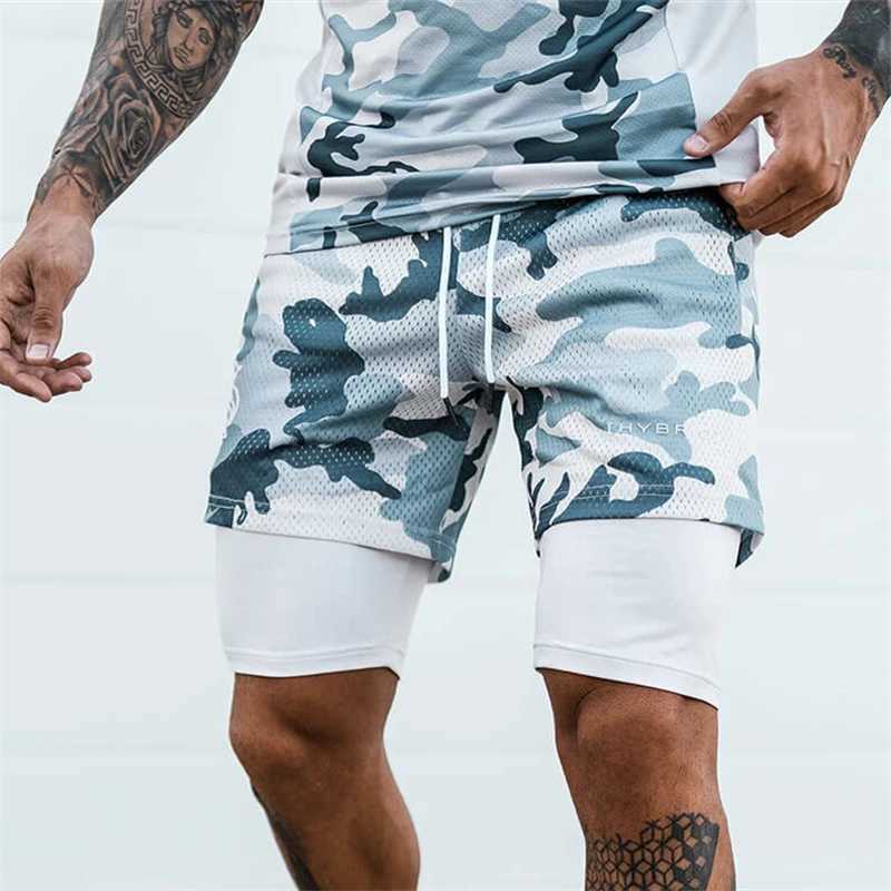 Men's Shorts 8-Color!!! 2 IN 1 Sport Camouflage Mesh Breathable Shorts Men Double-deck Jogging Running Quick Dry GYM Fitness Workout Buttoms d240426