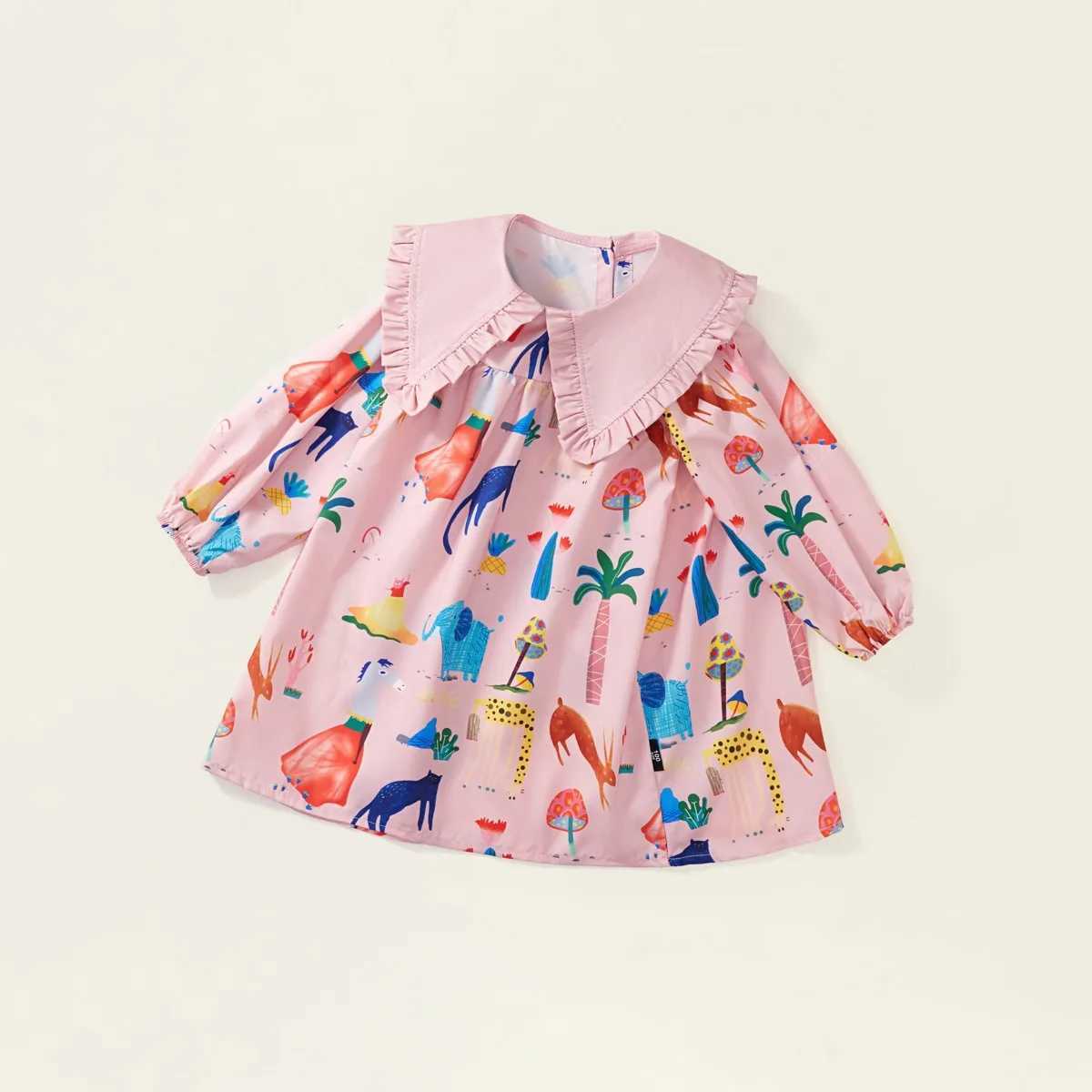 Robes de fille 2024 printemps Nouveau chez les enfants Bébé filles vêtements mignons - Enfants manches pleines Peter Pan Collar Graffiti