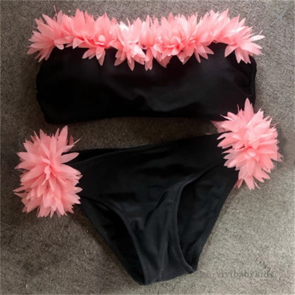 Two-Pieces Teenagers Swimwear girls Bikini sets big Kids stereo flower split Swimsuits summer old girls bathing suits Beachwear 3-12T Z7906