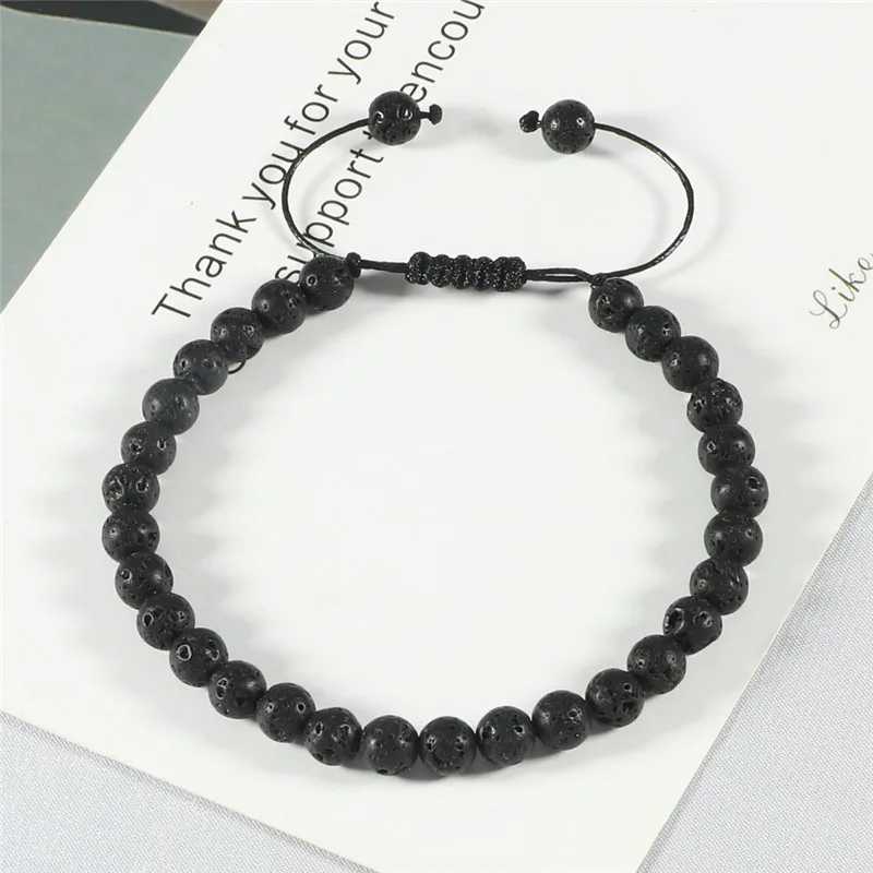 Bracelet en pierre de perle de lave noire noire naturelle 6 mm Bracelet en pierre pour le collier pour hommes réglables de taille féminine Pulseira