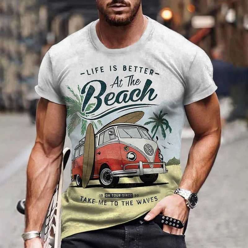 T-shirts masculins Vintage pour hommes T-shirt Crew Neck Pullover Short Slve Top Route 66 Biker Imprimé Vêtements surdimensionnés Strt T-shirt décontracté pour hommes T240425