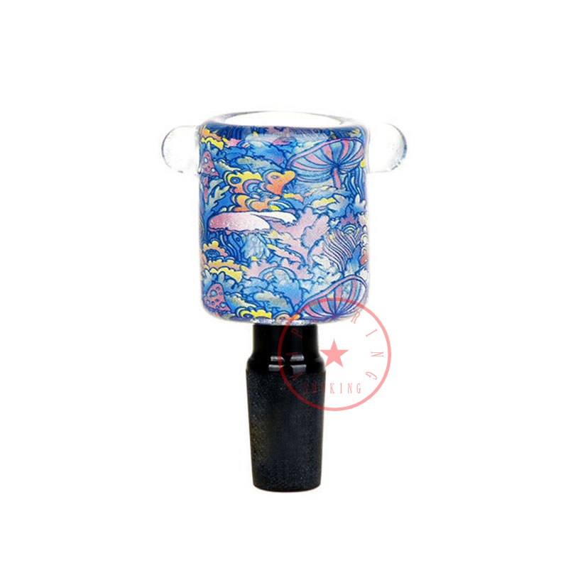 Newest Glass Colorful Pattern Smoking 14MM 18MM Male Joint Dry Herb Tobacco Filter Bowl Oil Rigs Portable Handle Waterpipe Bong DownStem Cigarette Holder DHL