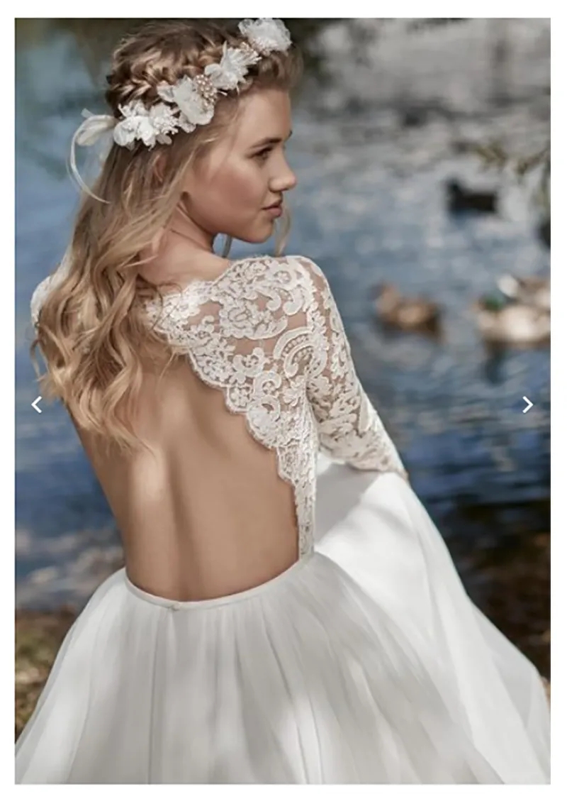 Boho Long Sleeves 라인 웨딩 드레스 Robe de Mariee Vintage Lace Top New Backless Long Sleeve Bridal Dress Chiffon Wedding Gowns
