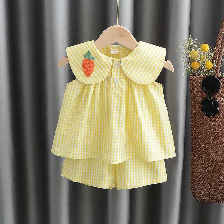 Clothing Sets Summer clothing set baby girl cute fruit cotton girl smooth sweet princess two-piece set old clothing childrens vest H240426