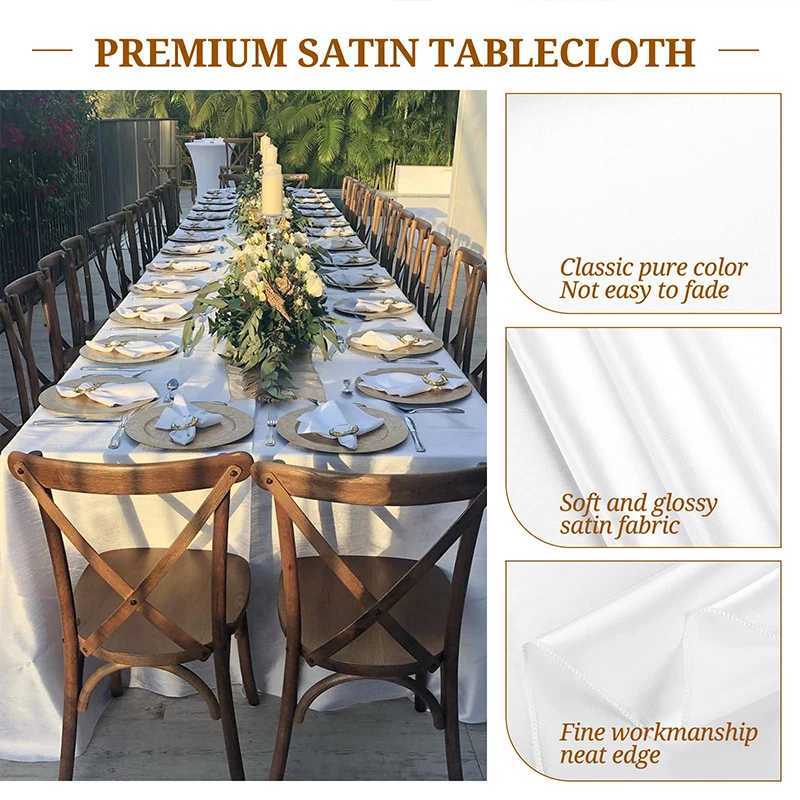 Table Cloth 2-12 packs of satin tablecloth white rectangular tablecloth wedding tablecloth used for decorating the brides shower party dining table 240426