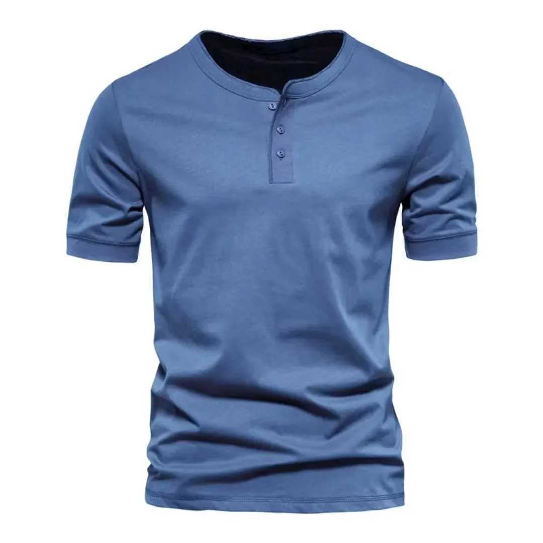 Taktiska t-shirts sommaren Henry halsringning herrar avslappnad kortärmad solid färg casual mens andningsbar topp t-shirt 240426