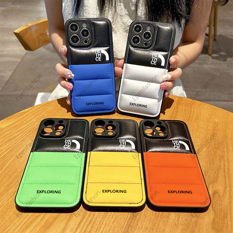 Imitatie Down Jacket Color Blocking Design iPhone Case voor Apple 15 Promax 11 12 13 14 Pro Max Plus Exploration Fall Protection Case Designer Runway 043