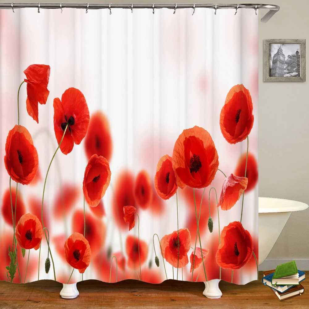 Shower Curtains Beautiful Flower Tulip Rose Butterfly Shower Curtain Bathroom Curtain Printed Waterproof Polyester Fabric Curtain for Bathroom