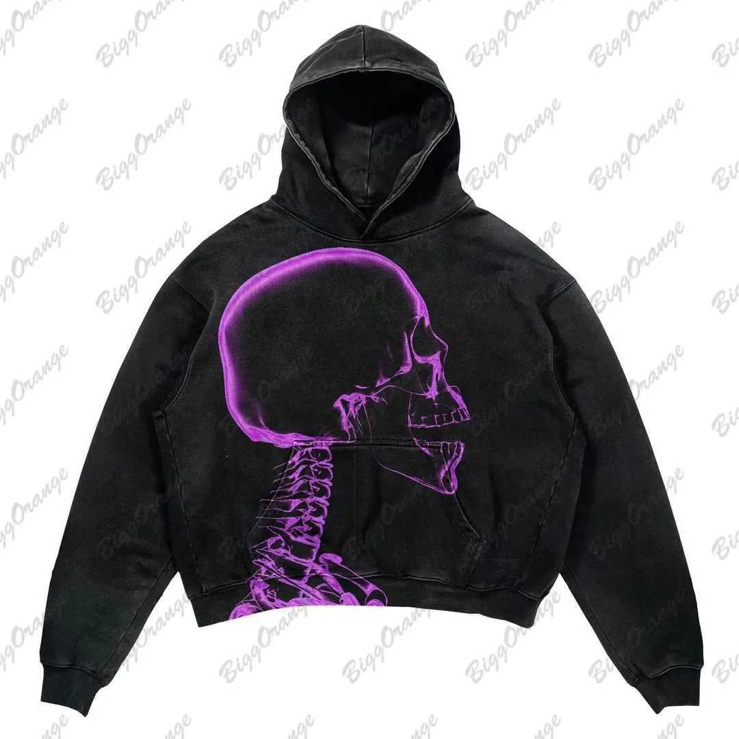 Felpa con cappuccio da uomo Y2K New Dark Oversalize Dark oversize Skull Stampa High Strt Hip-Hop Retro Design Coat ispessito Sudaderas Para Mujer Harajuku H240425