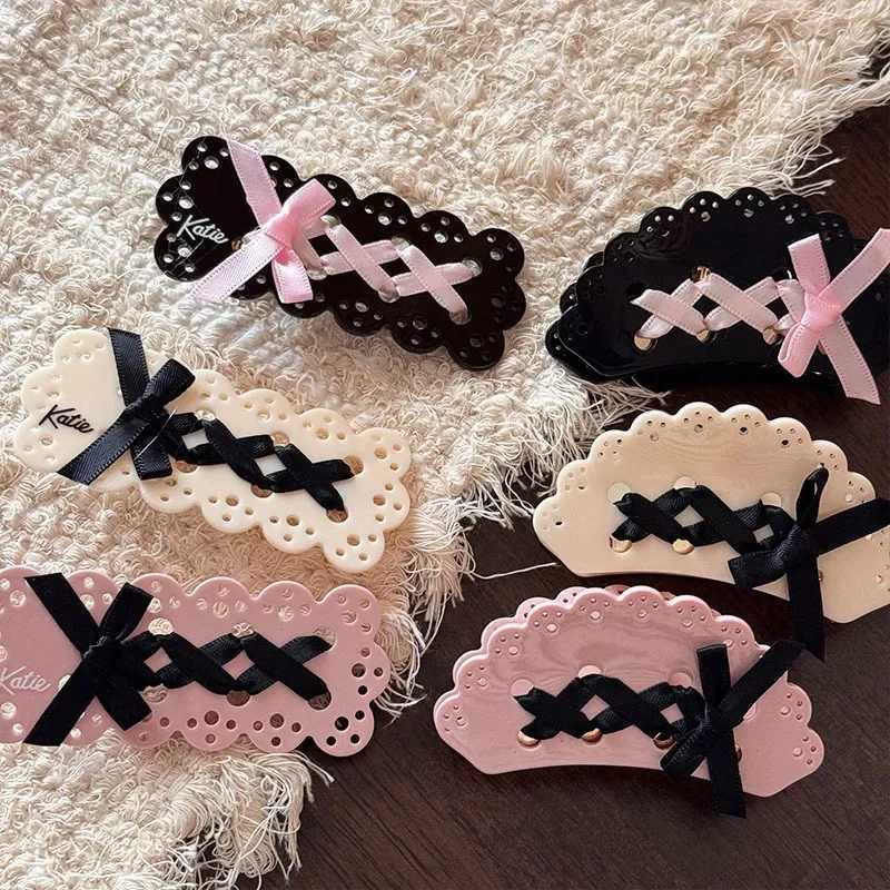 Clamps YHJ Ballet Style Hair Claw Japanese Korean Ribbon Tie Bow Hair Clip Sweet Girl Acetate Grab Clip Hair Accessories for Women Y240425