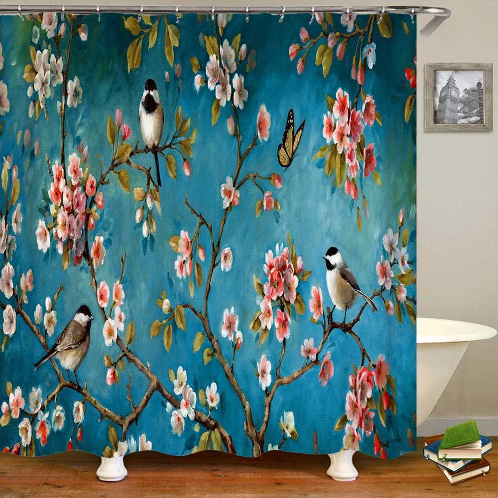 Shower Curtains Beautiful Colorful Flower Floral Printed Shower Curtains Frabic Bathroom Waterproof Polyester Bath Curtain 180x180cm