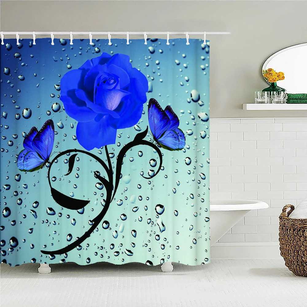 Shower Curtains Red Rose Bath Curtain Waterproof Shower Curtains Polyester Flowers Romance Love Bath Screen Curtain for Bathroom Christmas Gift