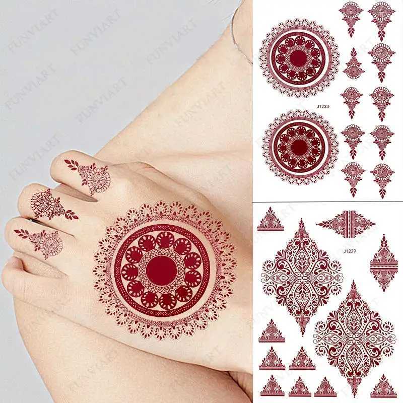 Transfert de tatouage Henné brun tatouage Femmes Autocollant temporaire de henné temporaire pour la main faux tatouage art art dentelle mehndi hena tatoo 240427